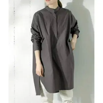 kagure 다크 그레이 긴팔 밴드 카라 튜닉