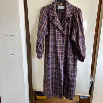 SANYO 퍼플 계열 체크 롱 코트 레인코트