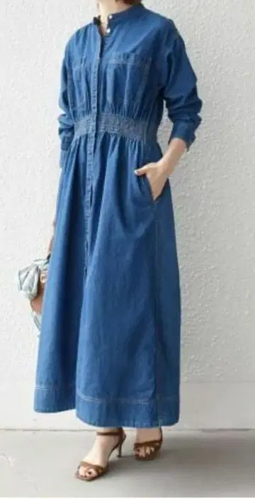 SHIPS any 셔링 데님 포켓 원피스