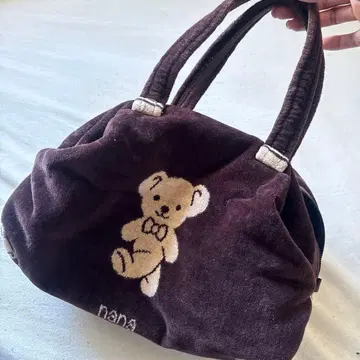 nana 곰 자수 코듀로이 토트백