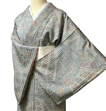 T93 기모노 코몬 크레이프 원단 꽃무늬 순수 실크