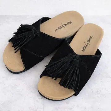 미사용급 23cm 미네통카 샌들 블랙 스웨이드 프린지