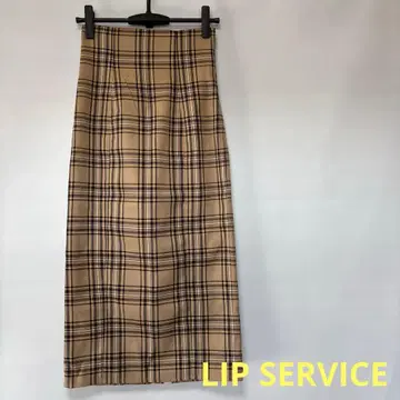 [ 립 서비스 ] / 체크 롱 타이트 스커트 / 베이지 / 뒷 리본