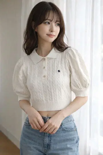 dazzlin POLO BCS 콜라보 케이블 폴로 니트탑 오프화이트