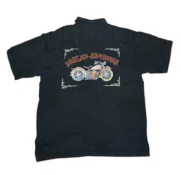 [빈티지] Harley-Davidson 백 자수 반팔 셔츠 블랙