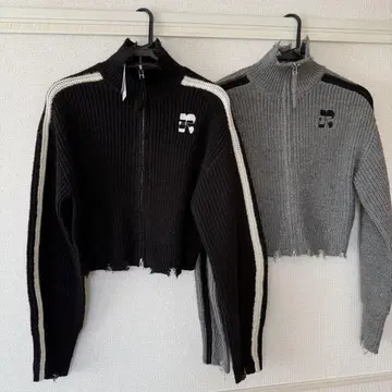 F EVRIS 라인 데미지 지퍼 니트탑 2개 세트
