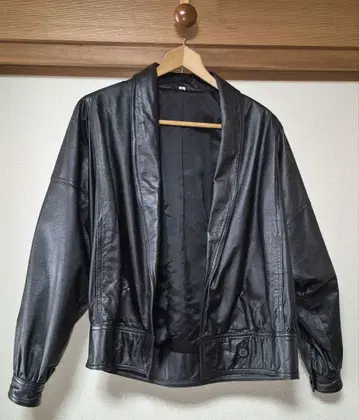 빈티지 천연 가죽 소가죽 가죽 자켓 돌먼 슬리브 블랙 한국제