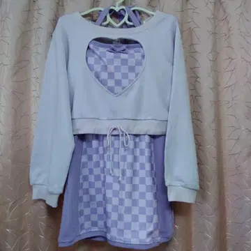 하트 파낸 블록 체크 OP SET (맨투맨 원피스)