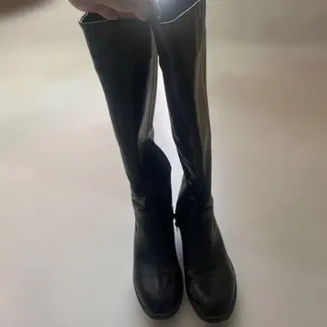 아메리칸 홀릭 블랙 가죽 롱 부츠 플랫 밑창 M 사이즈