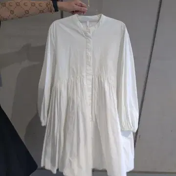 화이트 코튼 플레어 셔츠 원피스 긴팔