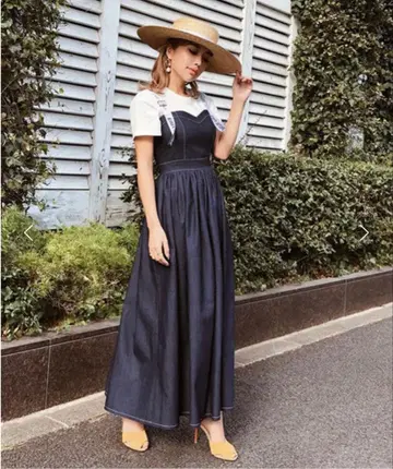 eimy istoire 데님 뷔스티에 롱 원피스