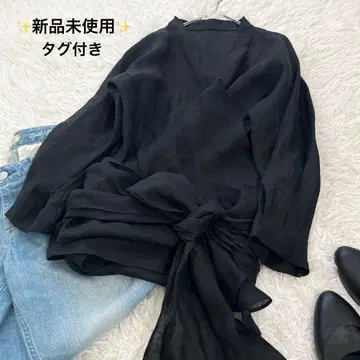 베르메유 파 이에나 린넨 카슈쿨 블라우스 린넨 100 빅 리본 블랙