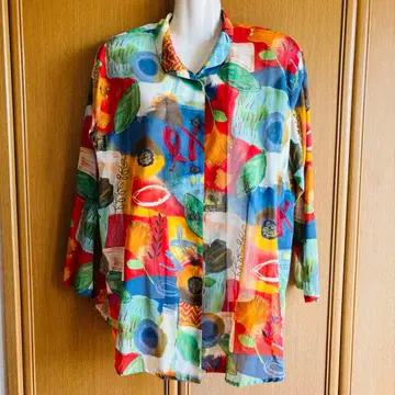 COMMAND CYNSIA 멀티 컬러 추상 패턴 컬러풀 긴팔 셔츠 9호