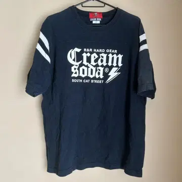 Cream Soda 로고 프린트 T셔츠 네이비 빈티지