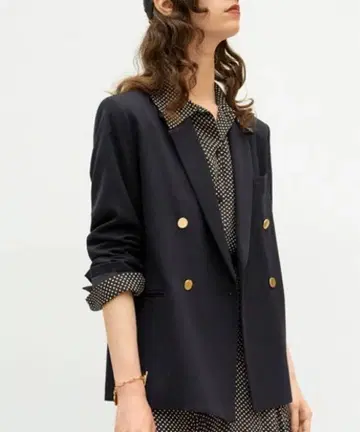 금장 버튼 더블 블레이저 자켓 네이비 M