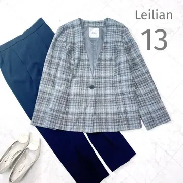 새상품급 Leilian 노카라 자켓 체크 빅 사이즈 13 XL
