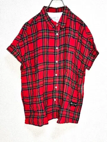 카세이도 린넨 타탄 체크 반팔 블라우스 레드 계열 [새상품급]