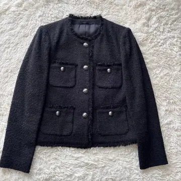 ANAYI 아나이 트위드 노카라 자켓 블랙 36 사이즈
