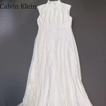[캘빈클라인] 롱 원피스 플레어 슬리브리스 자수 레이스 화이트