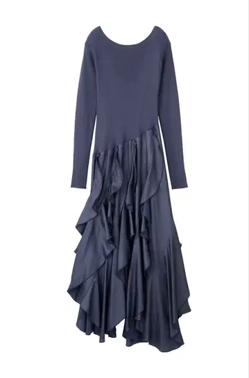 Aimeine 백 오픈 프릴 도킹 원피스 네이비