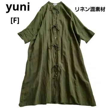 yuni 유니 [F] 올리브색 린넨 혼방 롱 원피스 리본