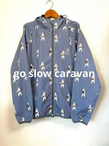 go slow caravan TC 캔버스 베어 올 패턴 후드 자켓