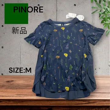 e1771 새상품 PINORE 꽃무늬 자수 반팔 셔츠 M