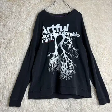 L 맨투맨 양면 프린트 얇은 소재 블랙 아트 그래픽