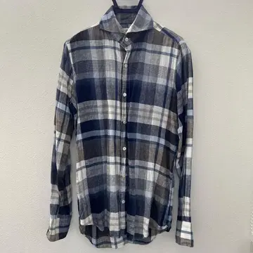 Finamore 피나모레 린넨 체크 긴팔 셔츠