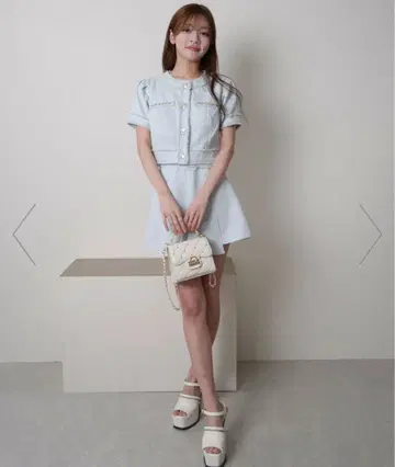 립 서비스 썸머 트위드 하프 자켓 썸머 트위드 플리츠 스커트