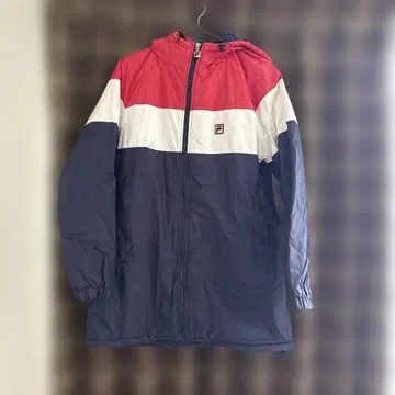 FILA 후드 부착 다운 자켓 레드/화이트/네이비