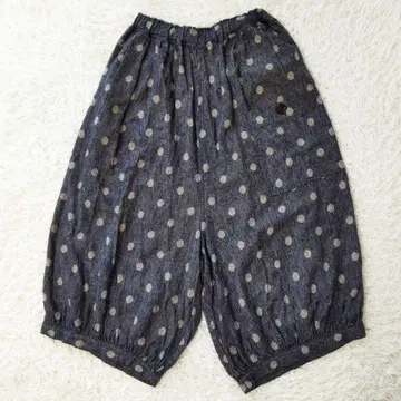 ICHI 이치 린넨 벌룬 팬츠 도트 와이드 팬츠 네이비