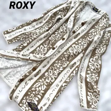 새상품급 ROXY 나무 버튼 가디건 하이비스커스 그런지 일본제
