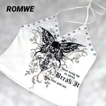 [ ROMWE ] 스컬 상의 L 뷔스티에 베스트 펑크 지뢰계 해골 화이트