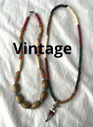 빈티지 우드비즈 목걸이 묶음 판매 화이트하트
