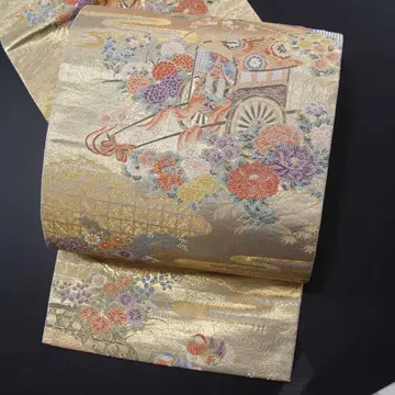 미사용 본 금박 화려한 골드 순수 실크 후쿠로 오비 결혼식 포멀 b304