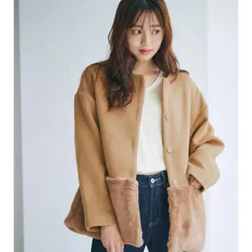 BASEMENT online / 울 혼방 밑단 퍼 노카라 코트 카멜