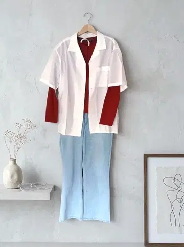 성숙/러블리 3세트 ] 플레어 데님 티셔츠 화이트 셔츠