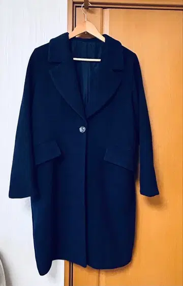 에이치앤엠 네이비 버튼 울 롱 코트 M