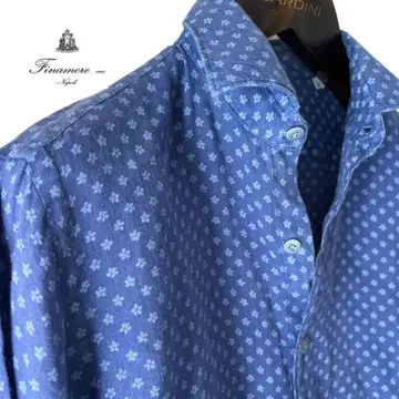 Finamore/인디고 네이비/꽃무늬 코몬/린넨 셔츠