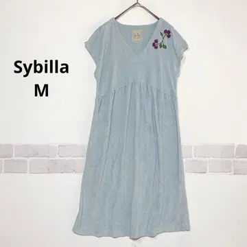 시빌라카사 룸웨어 자수 꽃무늬 V넥 파일 원단 라이트 블루 J667