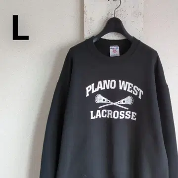 구제 의류 저지 맨투맨 블랙 L 라크로스 칼리지 로고 프린트