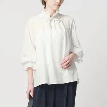 유나이티드 애로우즈 프릴 칼라 플레어 슬리브 블라우스 긴팔 화이트