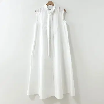 ebure 에부르 시어 스트라이프 코튼 원피스 보타이 화이트