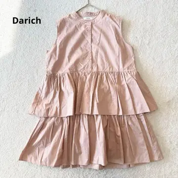 다리치 볼륨 프릴 원피스 티어드 밴드 카라 프리 핑크