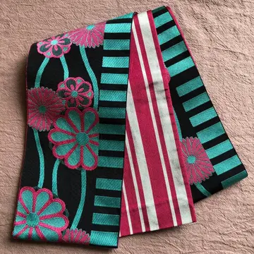 반폭 오비 블랙 베이스 청록색 핑크 화학 섬유