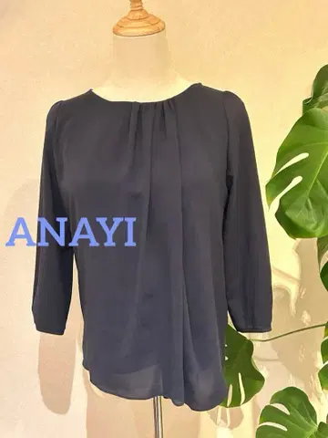 [컨디션 최상] ANAYI 드레이프감 블라우스 개더 조젯 블라우스 네이비