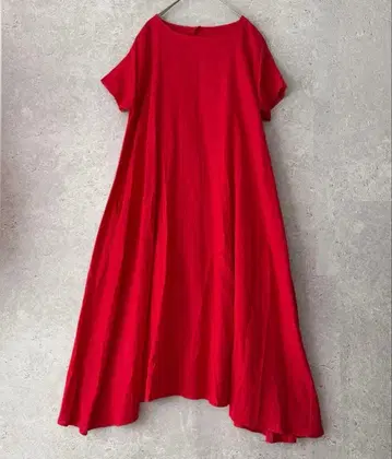 BEARDSLEY 린넨 텐트 원피스 반팔 빨간색