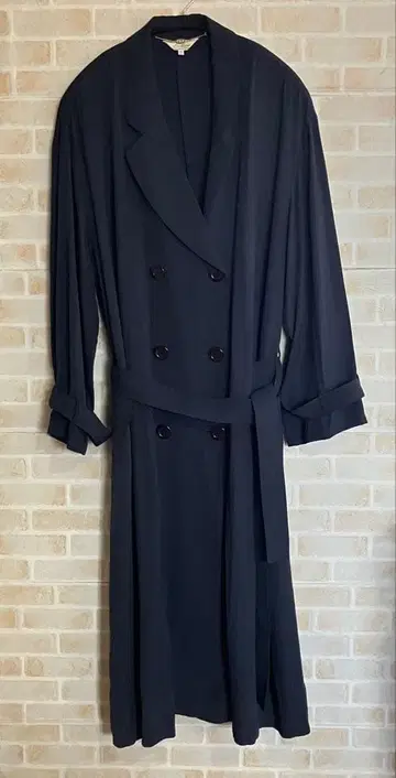 Leilian 롱 코트 더블 실크 혼방 네이비 9호