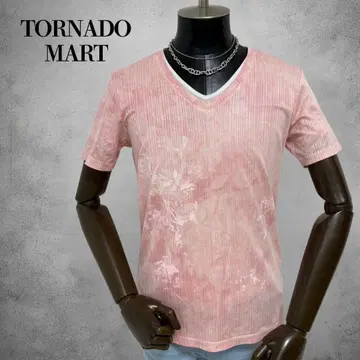 TORNADO MART 반팔 T셔츠 V넥 T셔츠 핑크 계열 일본제